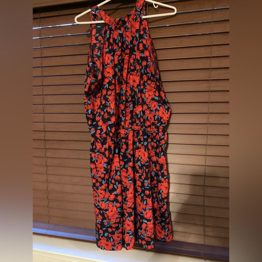 Navy & Red Floral Halter Popover Dress